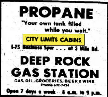 City Limits Cabins - Feb 1974 Ad